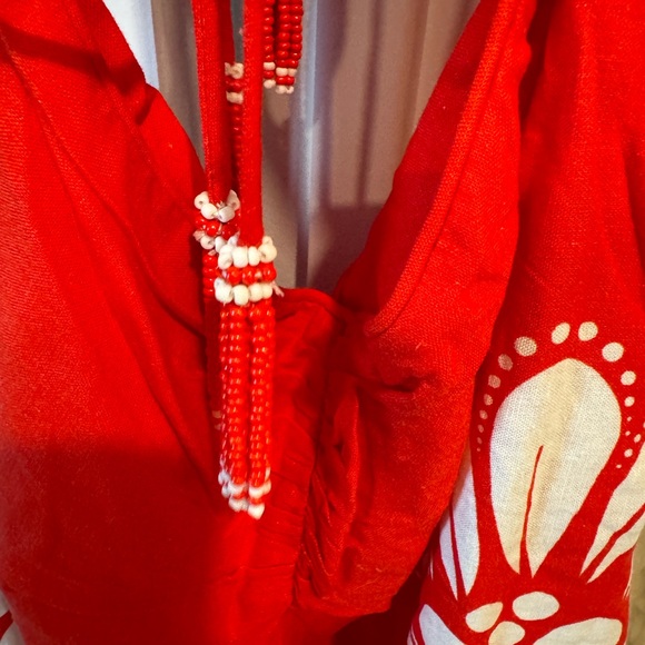 FARM RIO Red Ainika Shell Lenzing™ Ecovero™ Euroflax™ Midi Dress - Picture 7 of 8